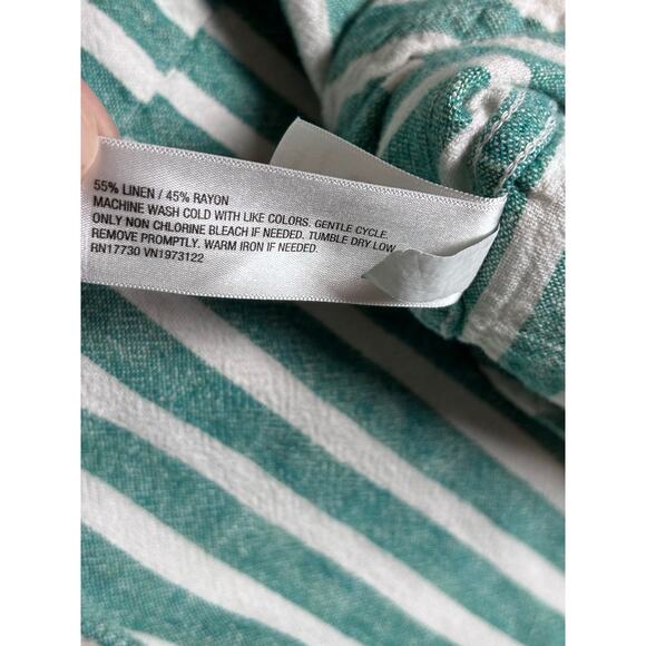 Universal Thread XXL Linen Blend Striped Button Down Shirt Green White Relaxed - Picture 8 of 10